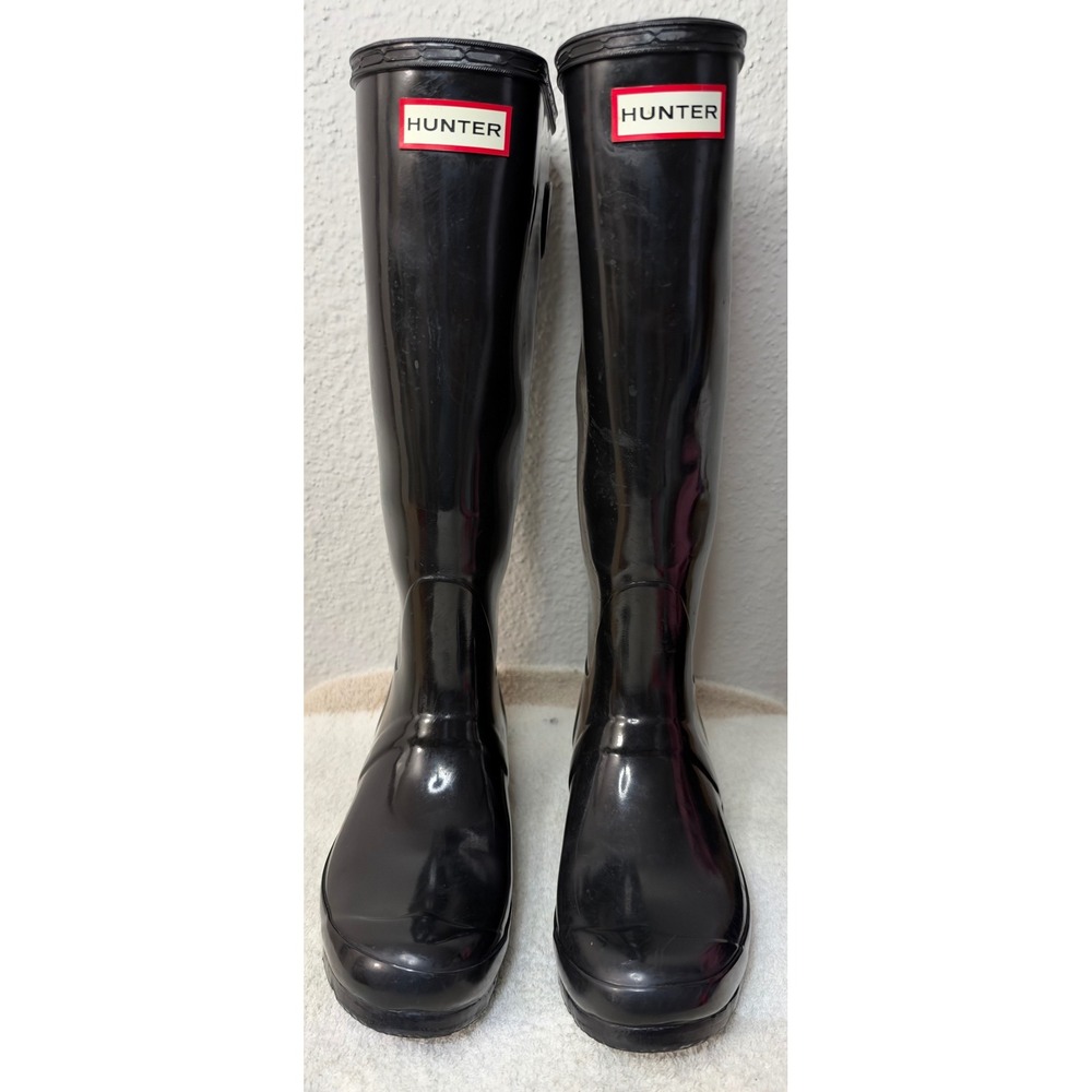 Hunter Original Back Adjustable Gloss Rain Boots Black WFT1001RGL Womens Size 6